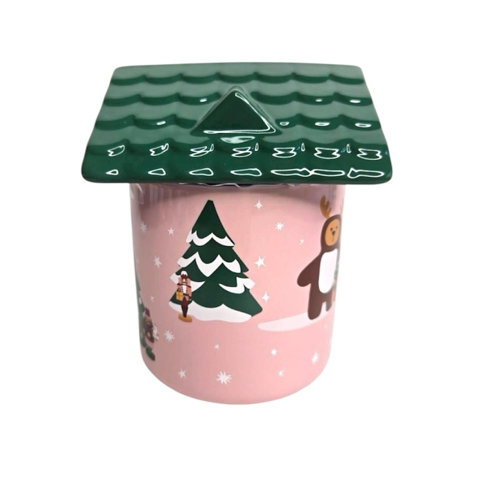 NWT STARBUCKS LIMITED EDITION 2025 PINK TEDDY BEAR CHRISTMAS HOUSE MUG - Picture 2 of 5